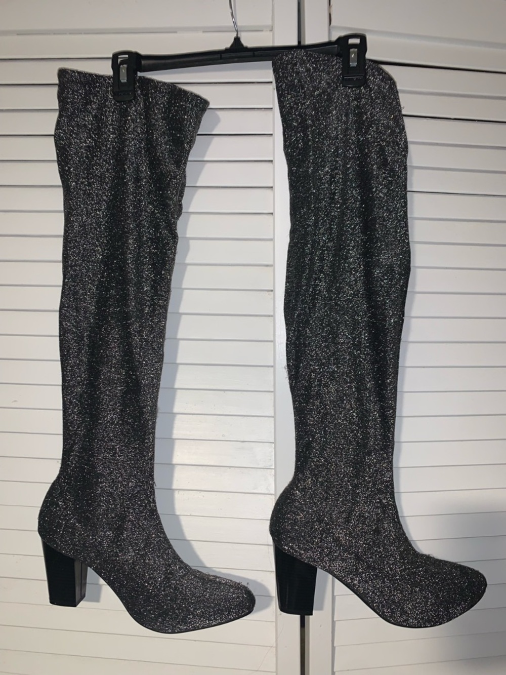 Eloquii Silver Metallic Plus Size Women's Over-the-Knee Wide Calf Stretch Boots